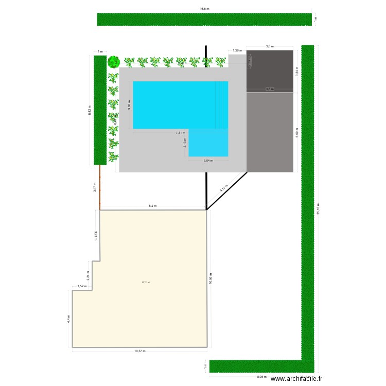 Piscine. Plan de 1 pièce et 97 m2