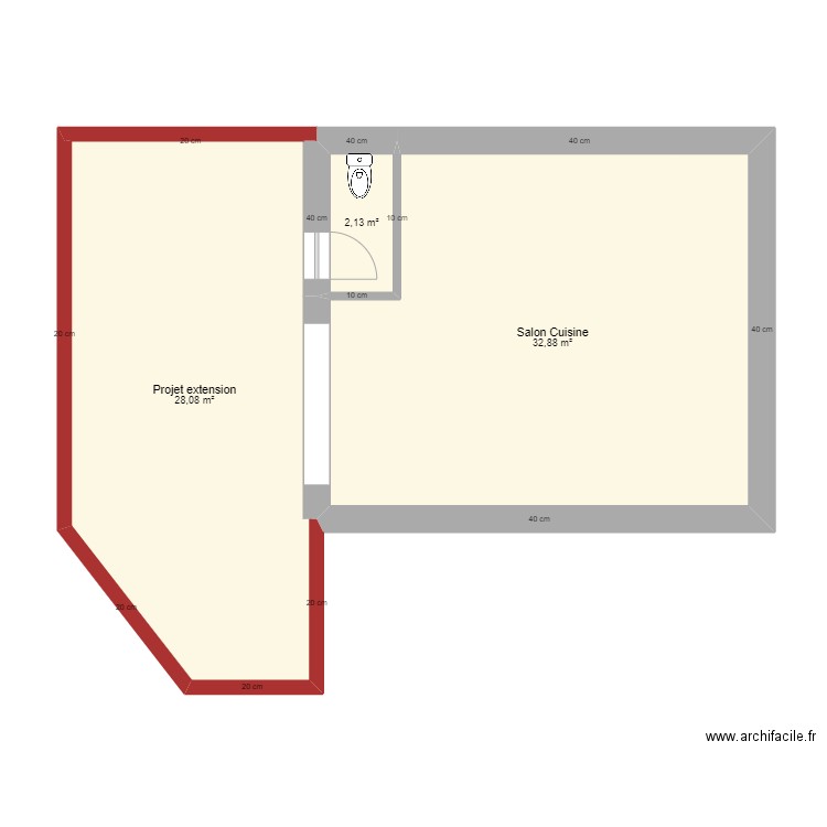 RDC Gionti. Plan de 3 pièces et 63 m2