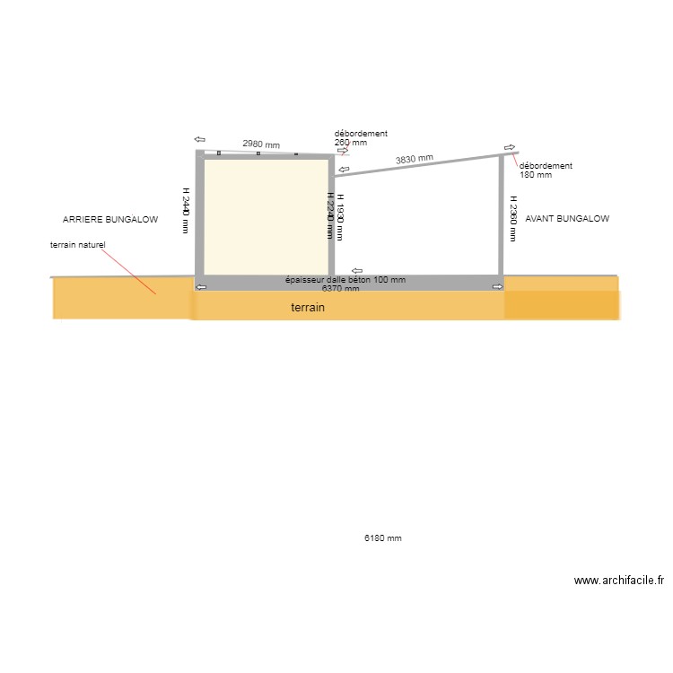 PLAN EN COUPE ACTUEL. Plan de 1 pièce et 6 m2