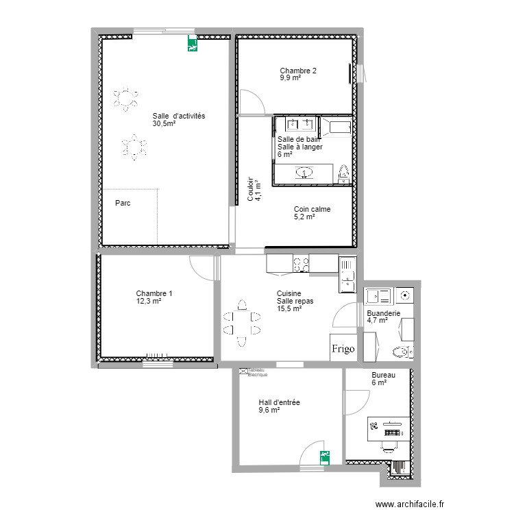 Plan surfaces ''La maison des doux rêves''. Plan de 5 pièces et 82 m2