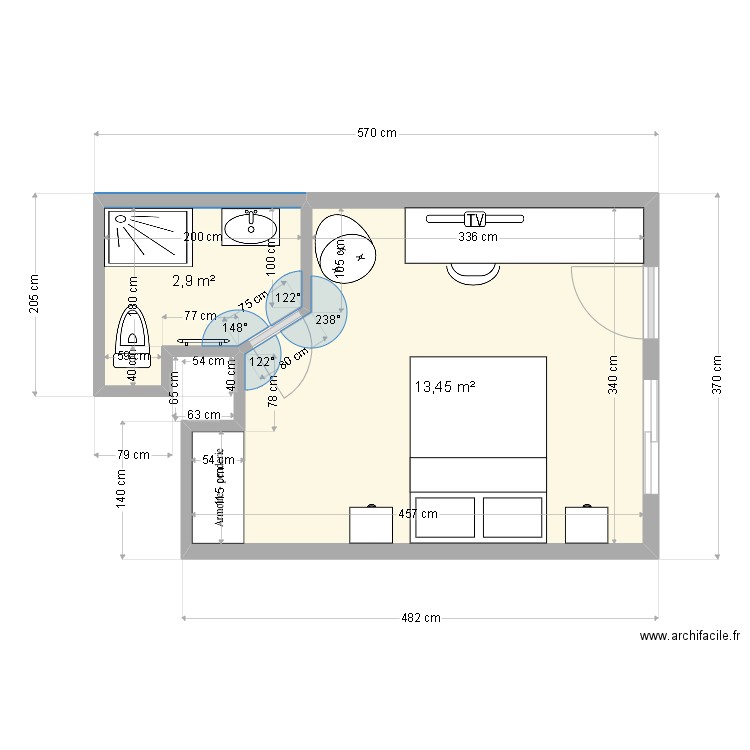 RDC ANTIBES - STUDETTE. Plan de 2 pièces et 16 m2