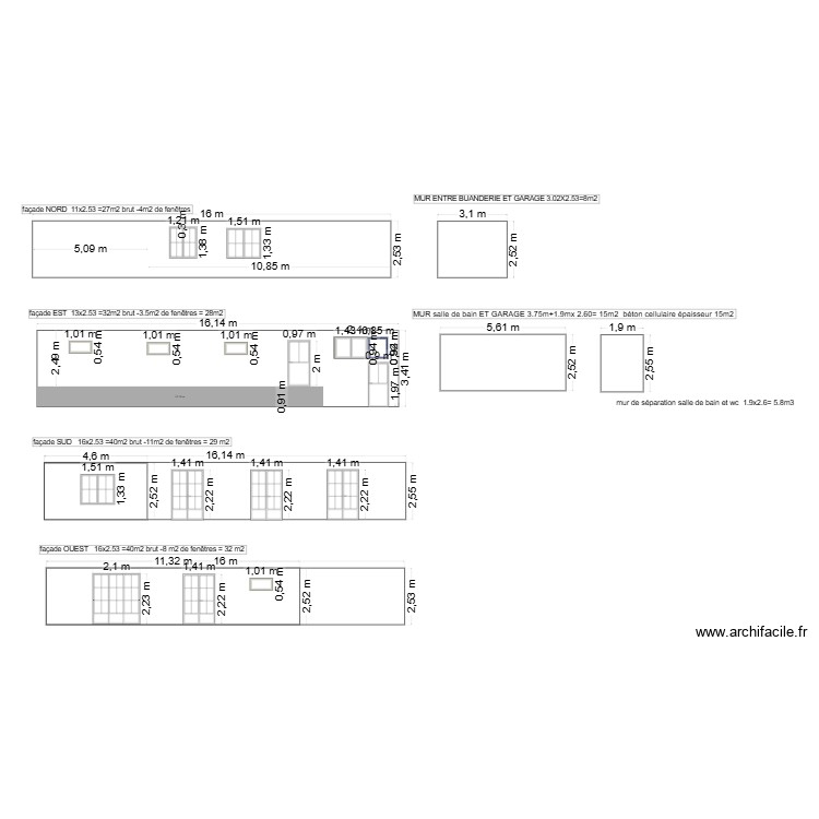 plan  des surface de mur. Plan de 0 pièce et 0 m2