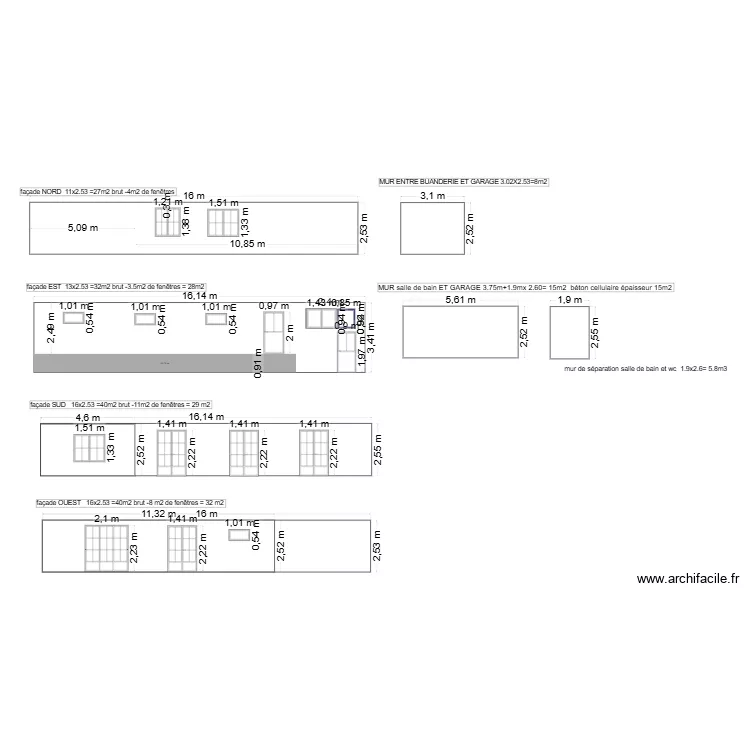 plan  des surface de mur. Plan de 