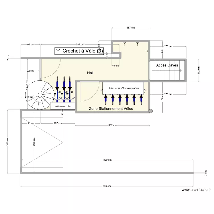Stationnement 6 Vélos suspendus Pornichet Le TOURVILLE. Plan de Stationnement 6 Vélos suspendus Pornichet Le TOURVILLE. Plan de