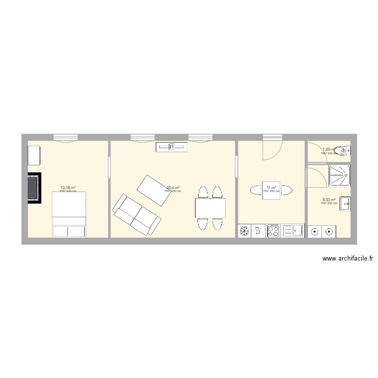 Appartement   RDC. Plan de 5 pièces et 52 m2