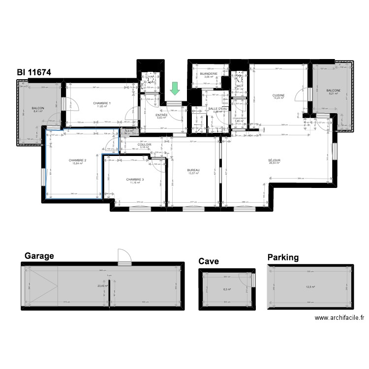 BI 11674. Plan de 23 pièces et 176 m2