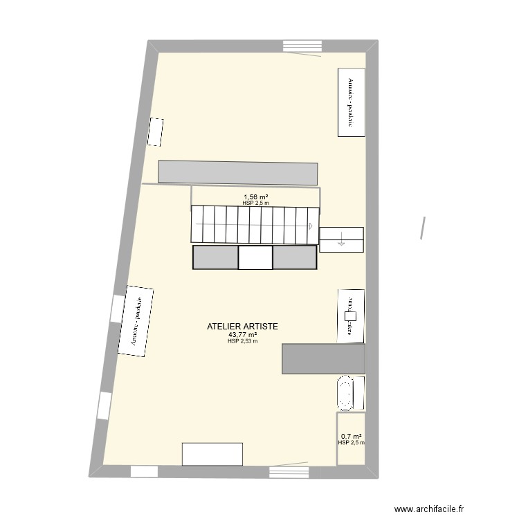 BERGERIE 2eme étage - ATELIER ARTISTE. Plan de 3 pièces et 48 m2