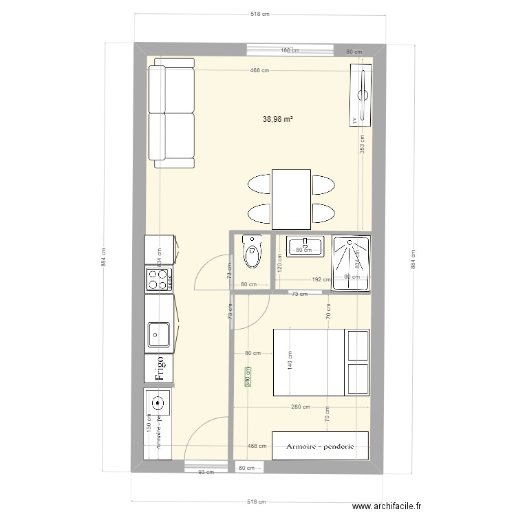 plan 2. Plan de 1 pièce et 39 m2