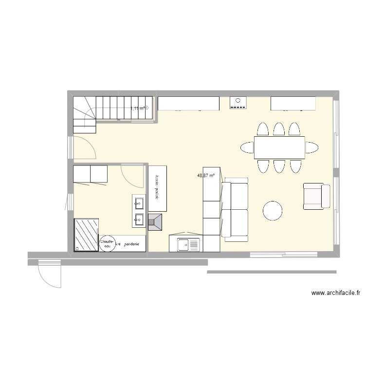 rdc1. Plan de 2 pièces et 50 m2