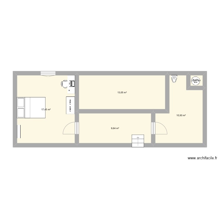 Chambre. Plan de 5 pièces et 52 m2