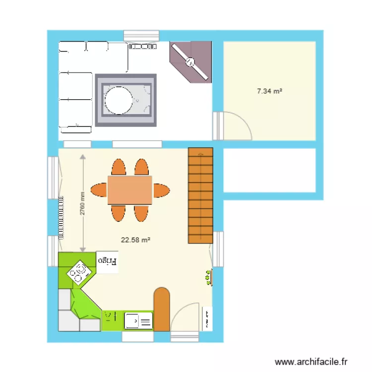 Gite cot&eacute; cuisine salon 2. Plan de 