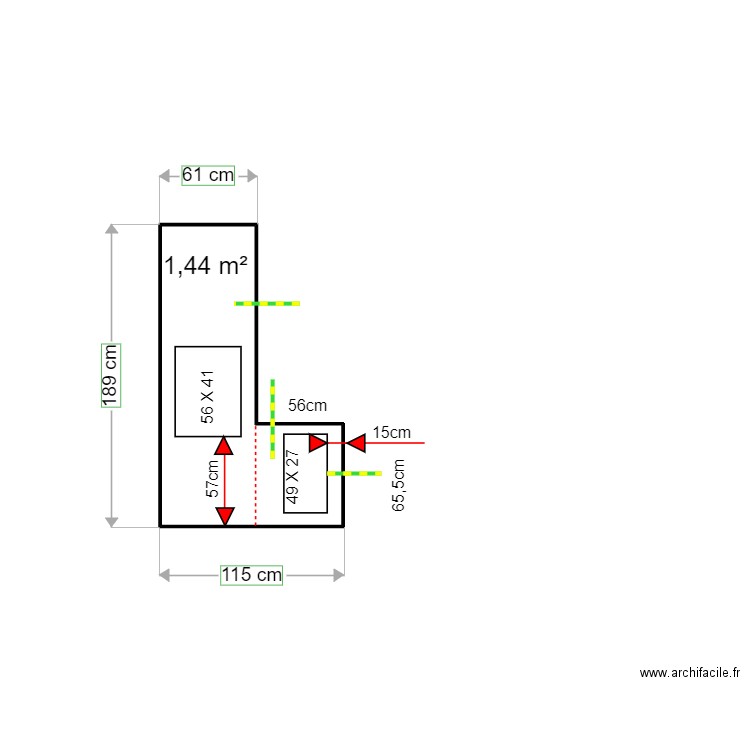 Flat kitchen counter. Plan de 1 pièce et 1 m2