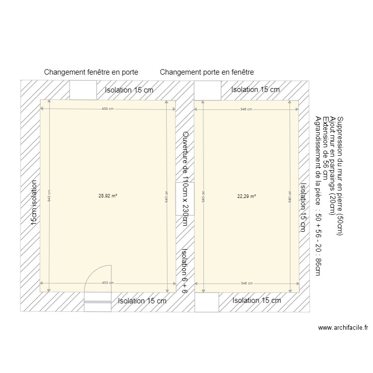 plan nouveau avec isolation avec aménagement. Plan de 2 pièces et 51 m2