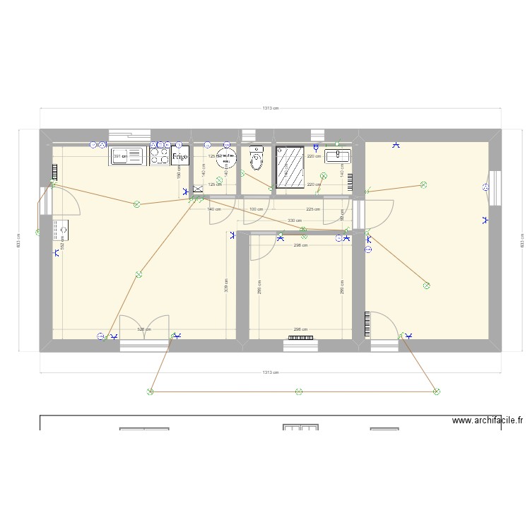 B72. Plan de 8 pièces et 66 m2