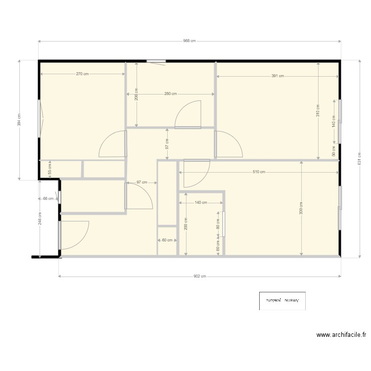 Partie Nuit sans mobilier. Plan de 11 pièces et 55 m2