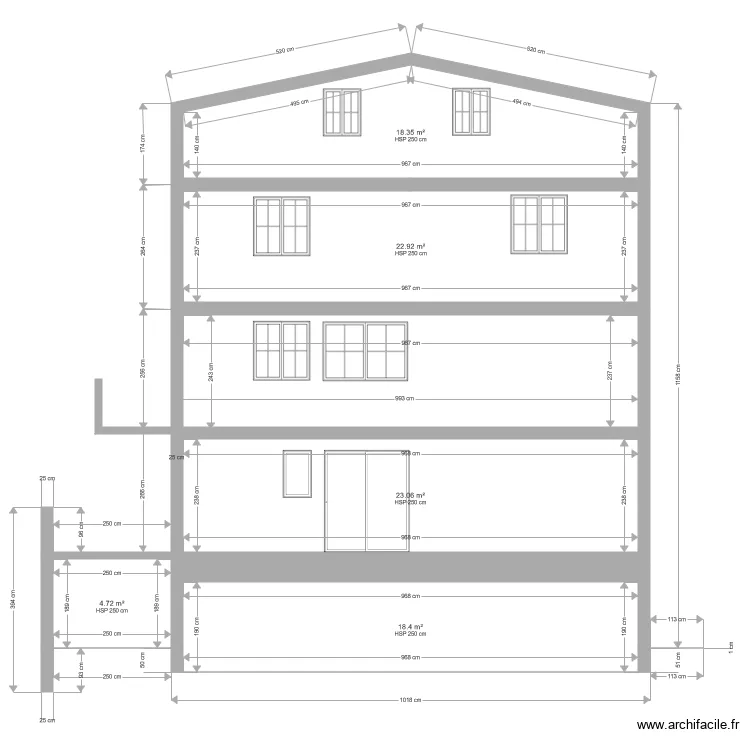 facade nord LL. Plan de 