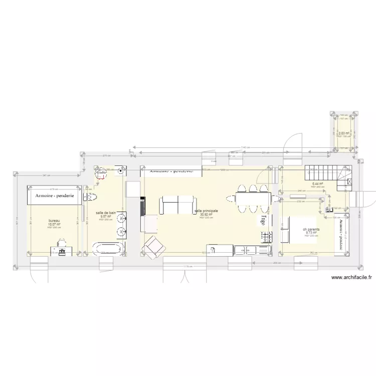 Rdch meubl&eacute;  Projectif 2 Petit Aulnay. Plan de 