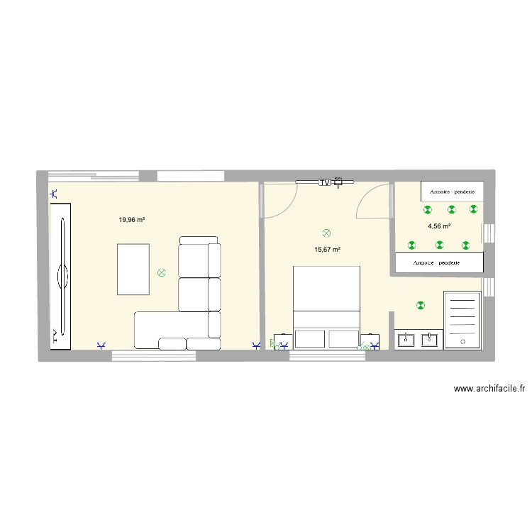 CHAMBRE EXTENTION MAISON. Plan de 3 pièces et 40 m2