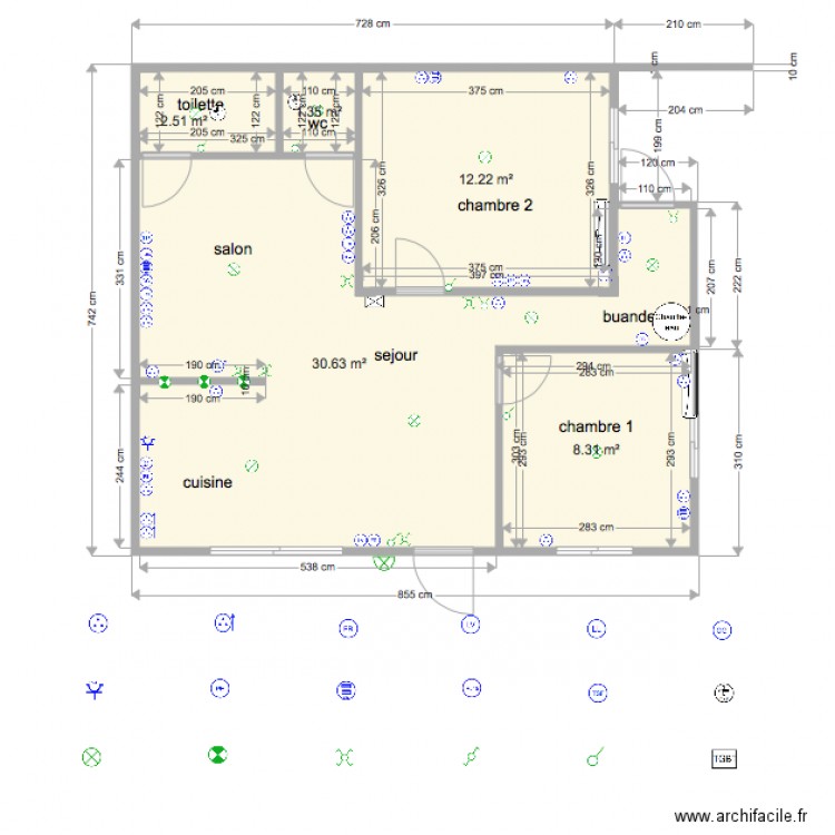 Appart F3 avant Buanderie cotat. Plan de 0 pièce et 0 m2