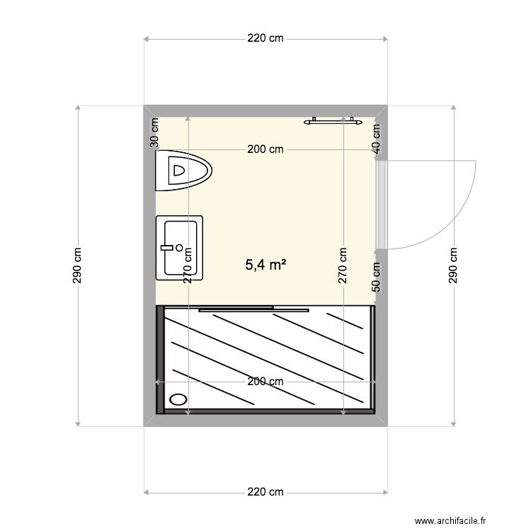 Pantin_SDB_Studio2. Plan de 1 pièce et 5 m2