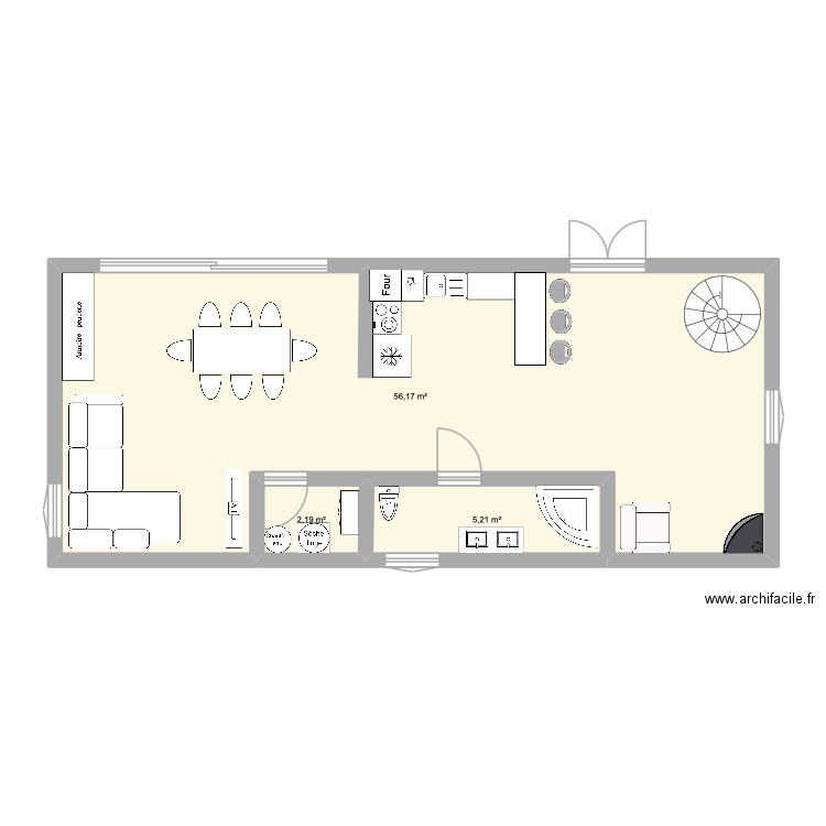 première étage. Plan de 3 pièces et 64 m2