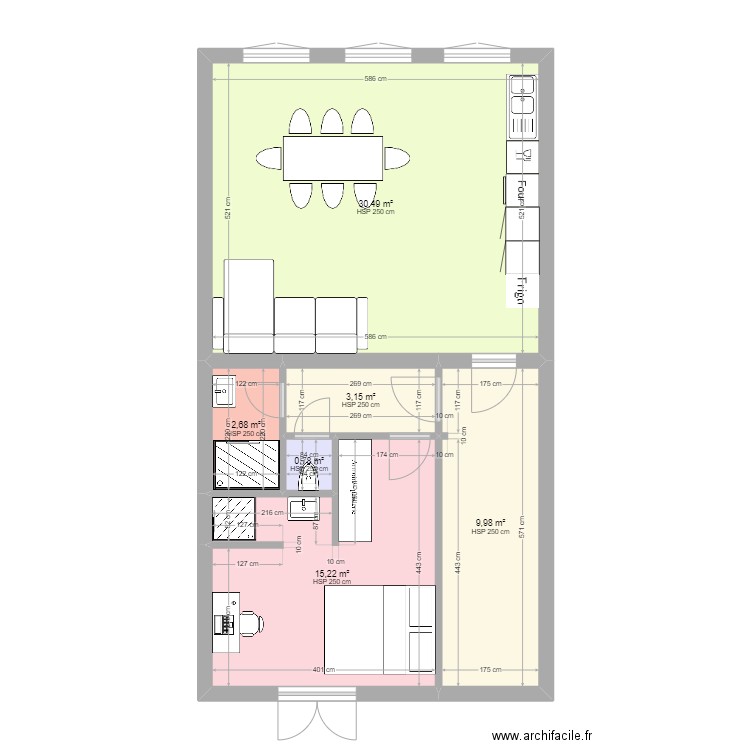 GH - coloc - salon. Plan de 6 pièces et 62 m2