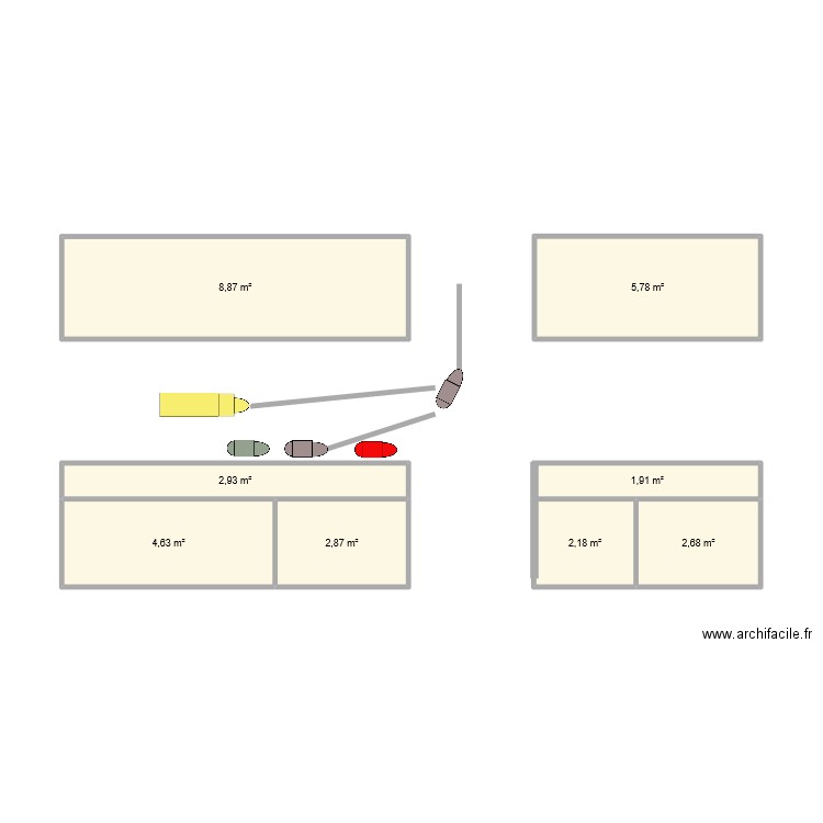 1mm. Plan de 8 pièces et 32 m2