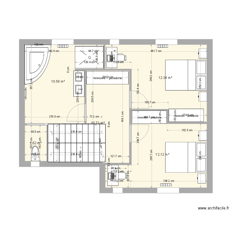 AnneDam  1er étage v3. Plan de 5 pièces et 47 m2