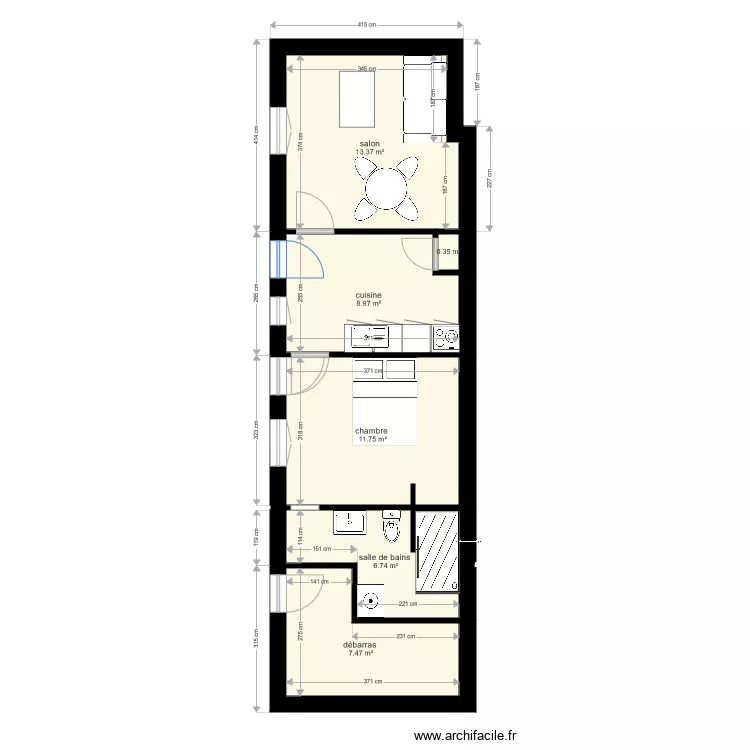 boll&eacute;e  appartement gauche  meubl&eacute;e . Plan de 