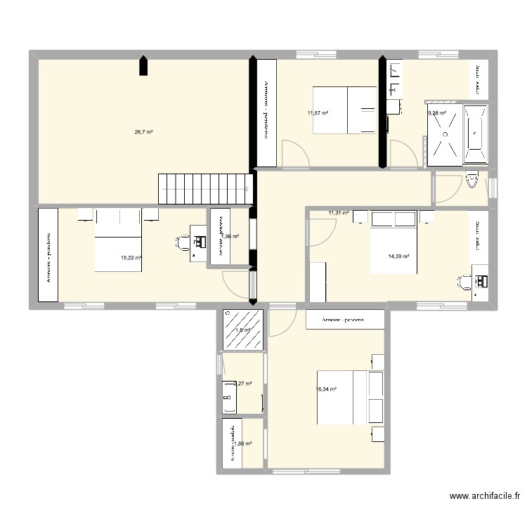 cerisiers. Plan de 11 pièces et 112 m2