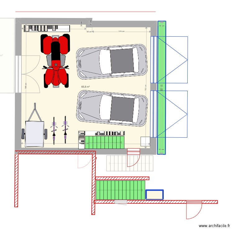 Garage projet simplifié étage 1. Plan de 11 pièces et 182 m2