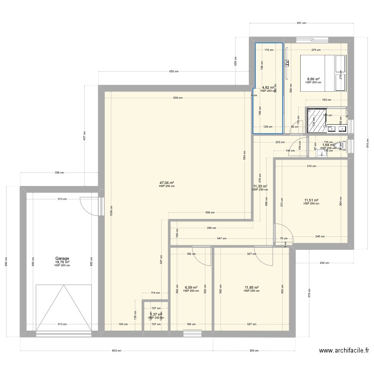 Plan B. Plan de 8 pièces et 125 m2