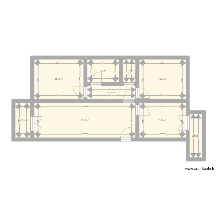 appartement 115000  basique sans modif. Plan de 9 pièces et 67 m2