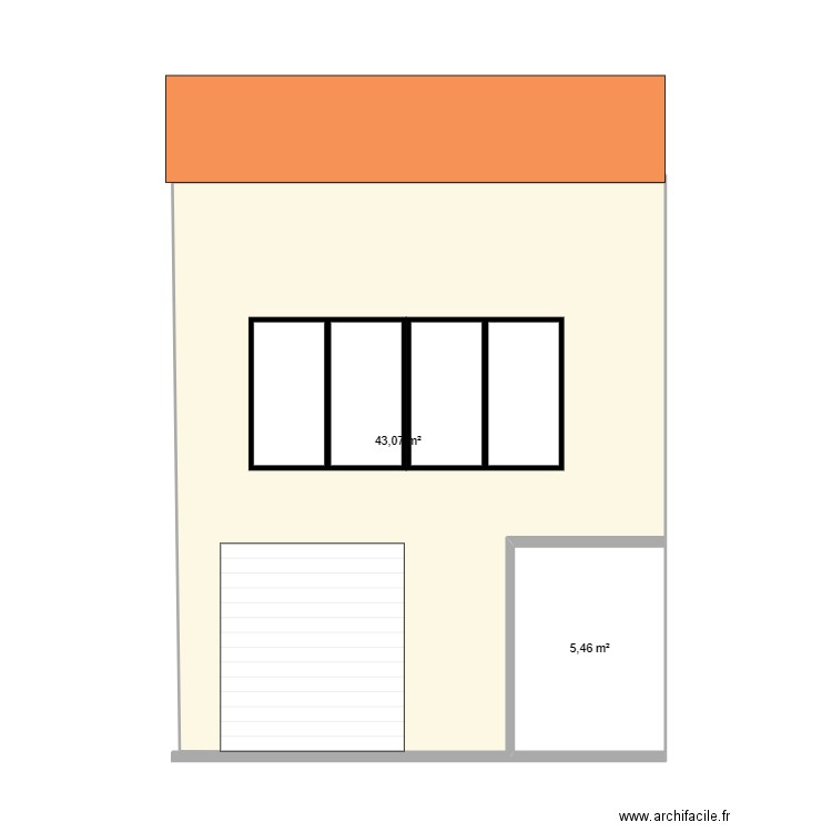 FACADE maison. Plan de 2 pièces et 49 m2