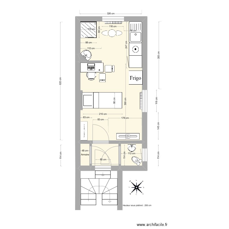 56 - studio. Plan de 5 pièces et 24 m2