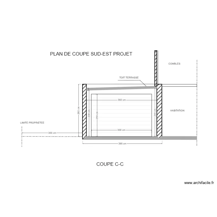 Plan de coupe sud-est / Projet. Plan de 