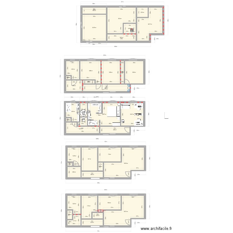 Etage. Plan de 41 pièces et 255 m2