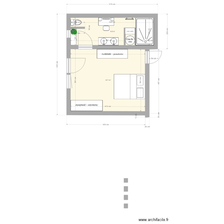 BROYE modif sdb. Plan de 2 pièces et 28 m2