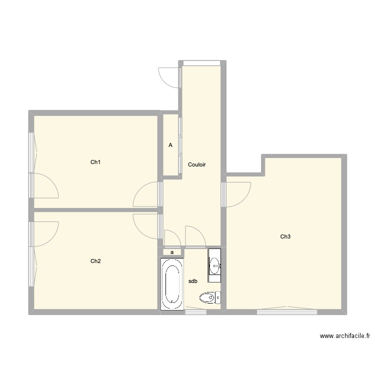 Landino. Plan de 7 pièces et 56 m2