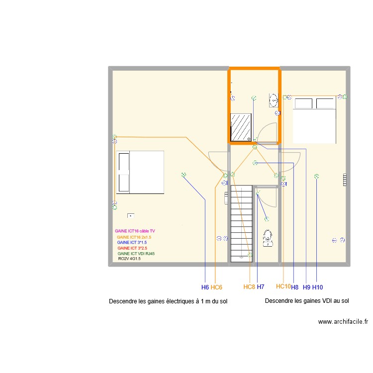 Etage_ECL. Plan de 5 pièces et 75 m2