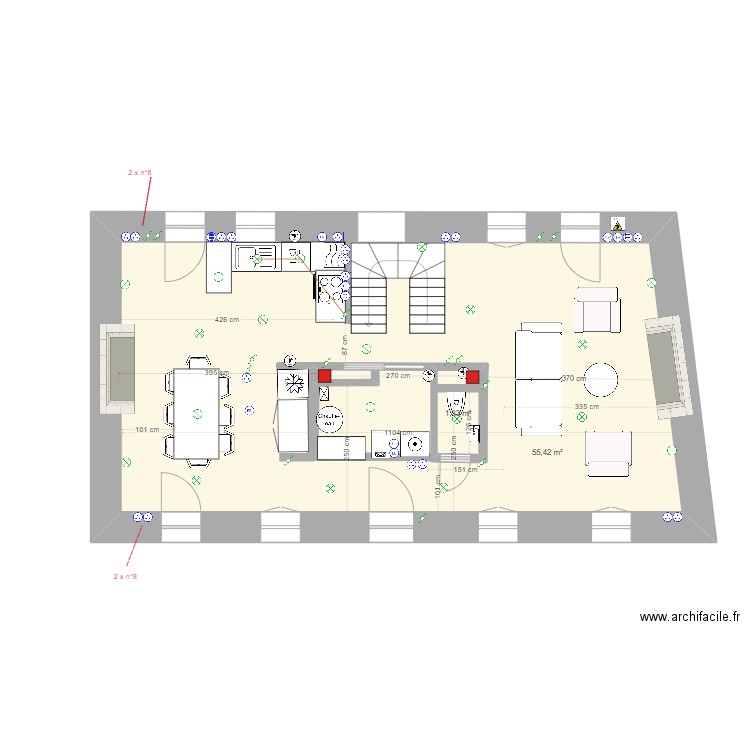 Lanildut rdc électricité 25.09.23. Plan de 2 pièces et 60 m2