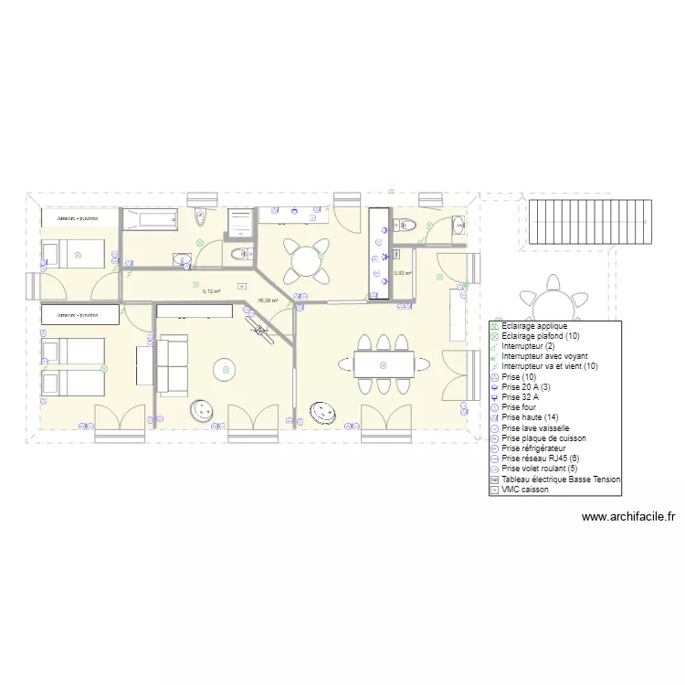 Plan Salon plus grand Sym&eacute;trie de fa&ccedil;ade. Plan de 
