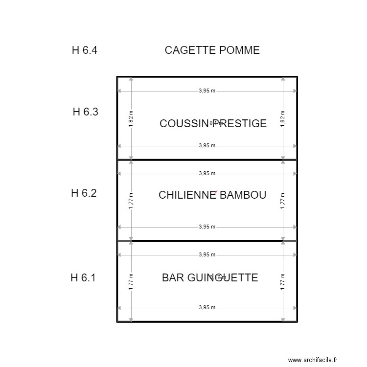 H 6. Plan de 3 pièces et 21 m2