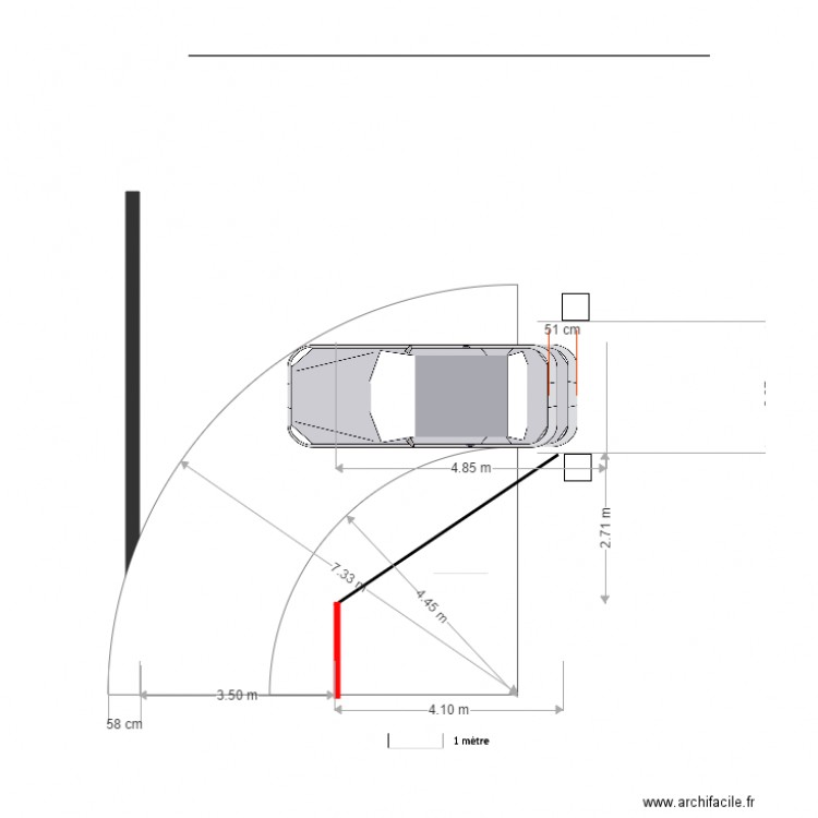 parcours auto Rayon de Braquage Autoturn 610 cm avec 50 cm en plus. Plan de 0 pièce et 0 m2