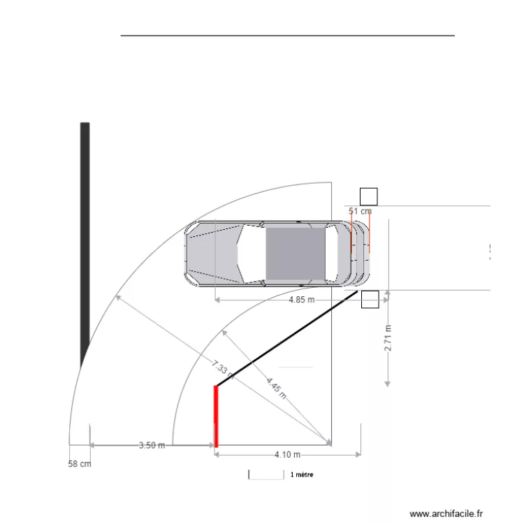 parcours auto Rayon de Braquage Autoturn 610 cm avec 50 cm en plus. Plan de 