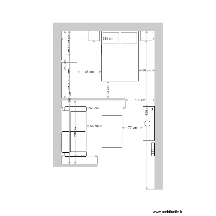 piece am&eacute;nag&eacute;e version 1. Plan de 