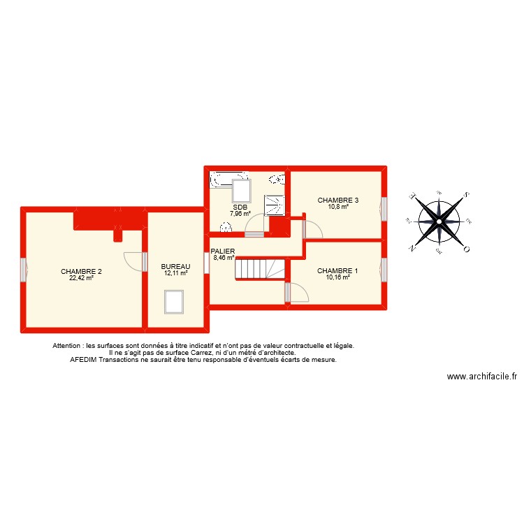 BI 8452 ETAGE EF. Plan de 12 pièces et 75 m2