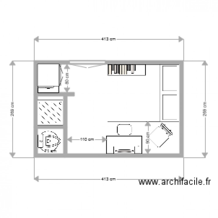 Studio 8 m V1 douche. Plan de 0 pièce et 0 m2