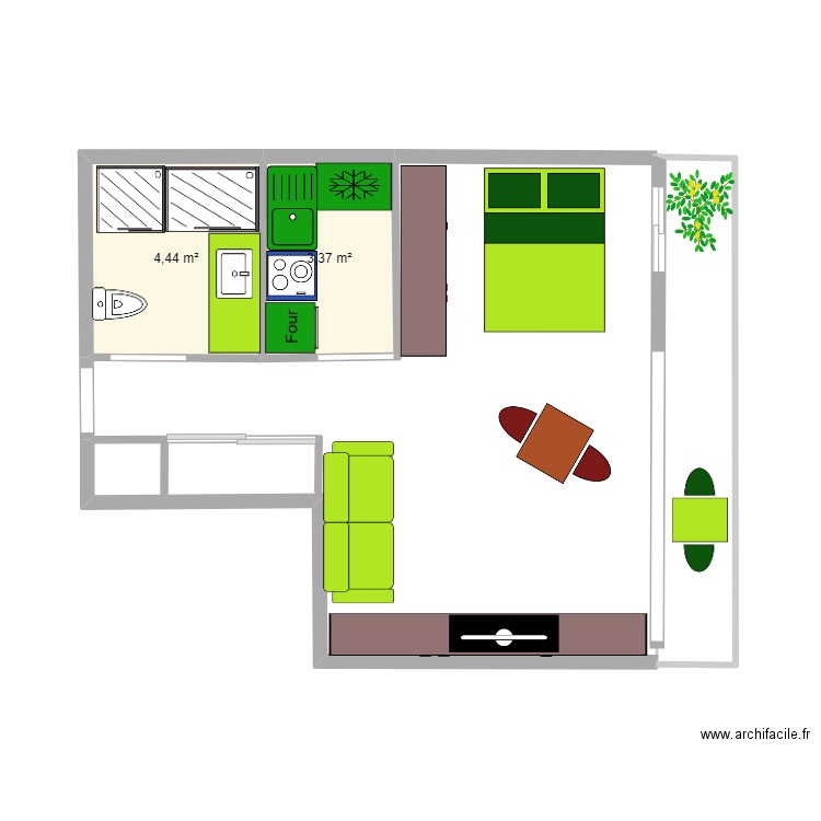 STUDIO CAROLINE V3. Plan de 2 pièces et 8 m2