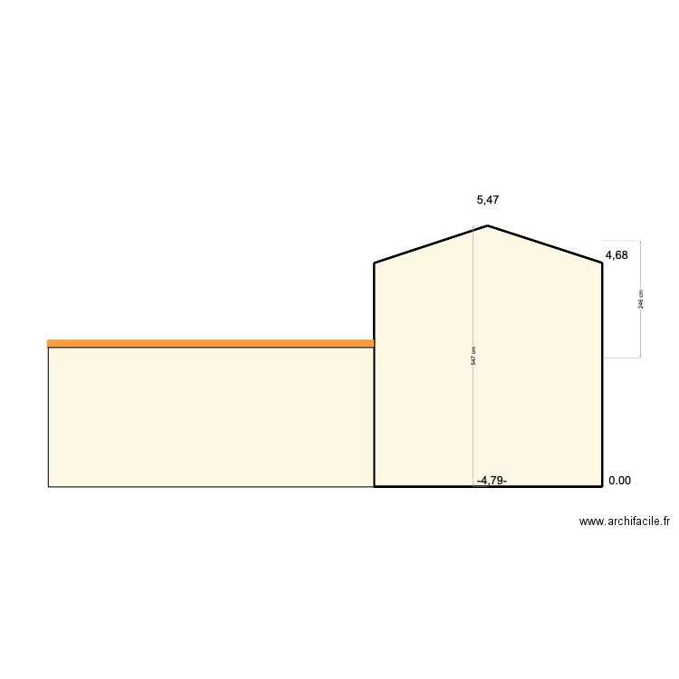 DP3 coupe ouest. Plan de 1 pièce et 24 m2